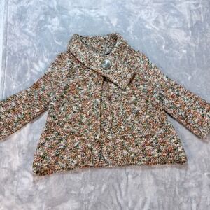 Dressbarn Multicolored Knit Cardigan Sweater Jacket Big Button Collar Women's M
